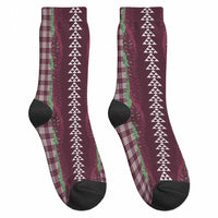 Burgundy Palaka Hawaii Iwa Bird Crew Socks Hawaiian Kakau Jade Vine Lei LT14 - Polynesian Pride