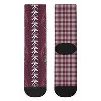 Burgundy Palaka Hawaii Iwa Bird Crew Socks Hawaiian Kakau Jade Vine Lei LT14 - Polynesian Pride