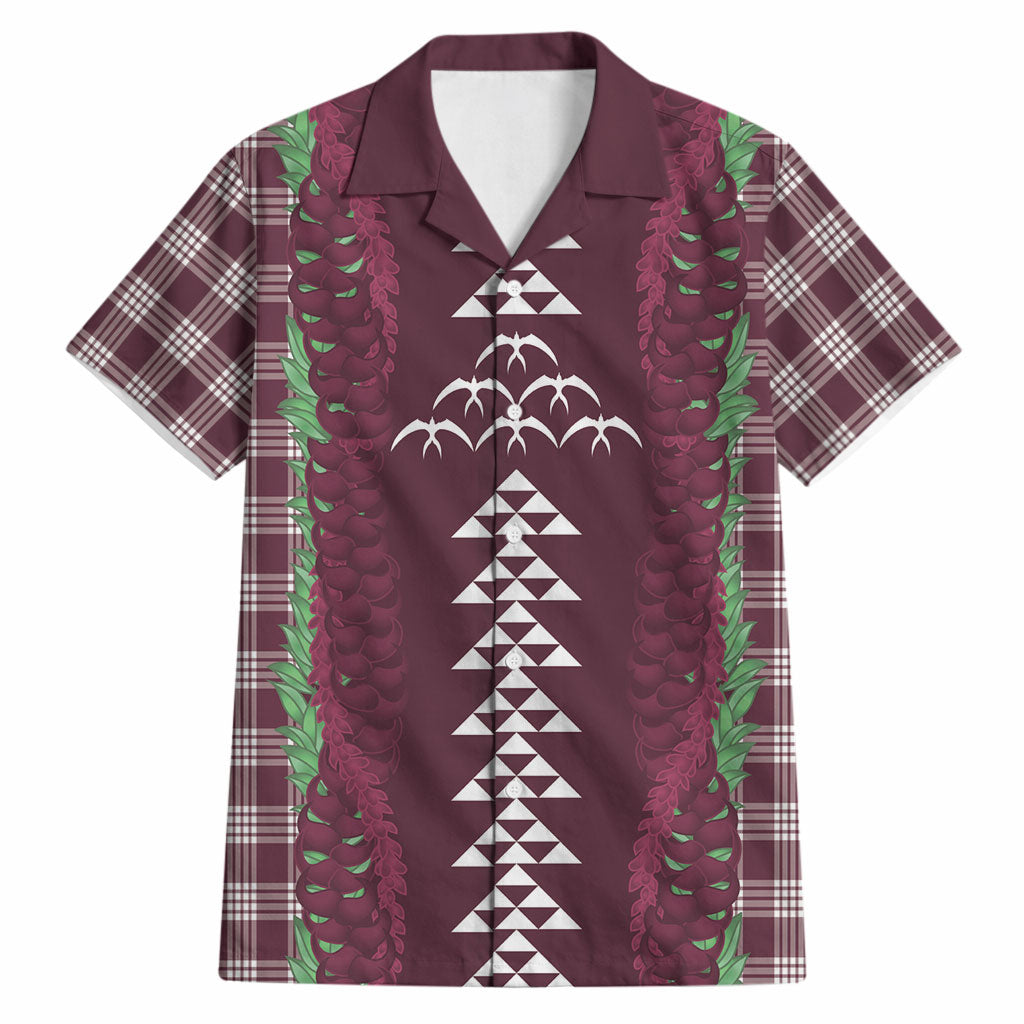Burgundy Palaka Hawaii Iwa Bird Hawaiian Shirt Hawaiian Kakau Jade Vine Lei