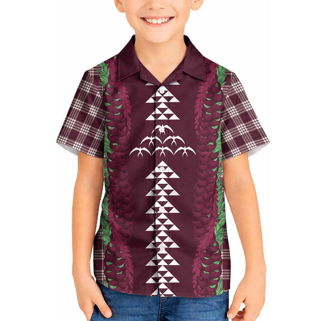 Burgundy Palaka Hawaii Iwa Bird Kid Hawaiian Shirt Hawaiian Kakau Jade Vine Lei