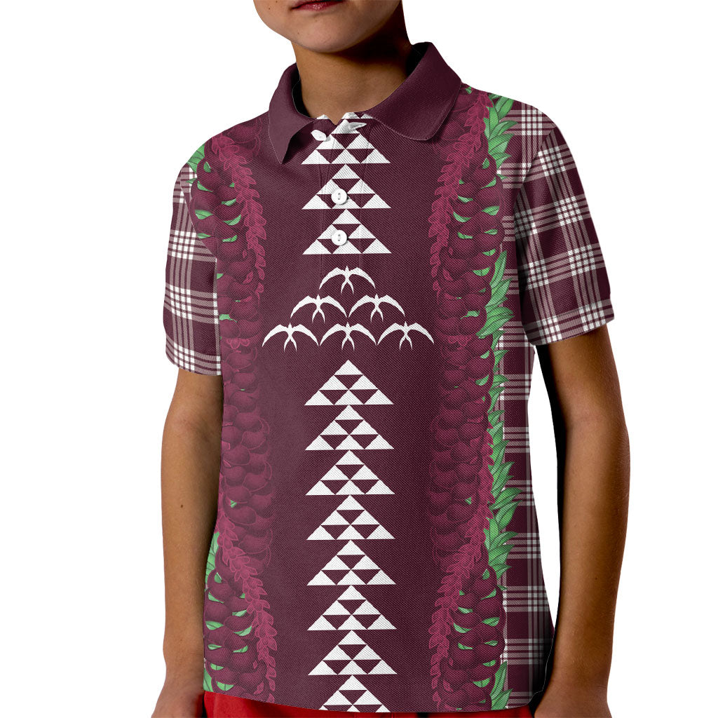 Burgundy Palaka Hawaii Iwa Bird Kid Polo Shirt Hawaiian Kakau Jade Vine Lei