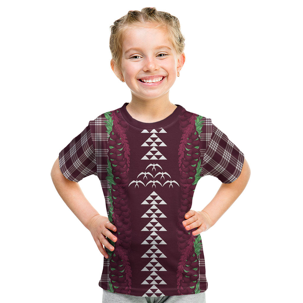 Burgundy Palaka Hawaii Iwa Bird Kid T Shirt Hawaiian Kakau Jade Vine Lei