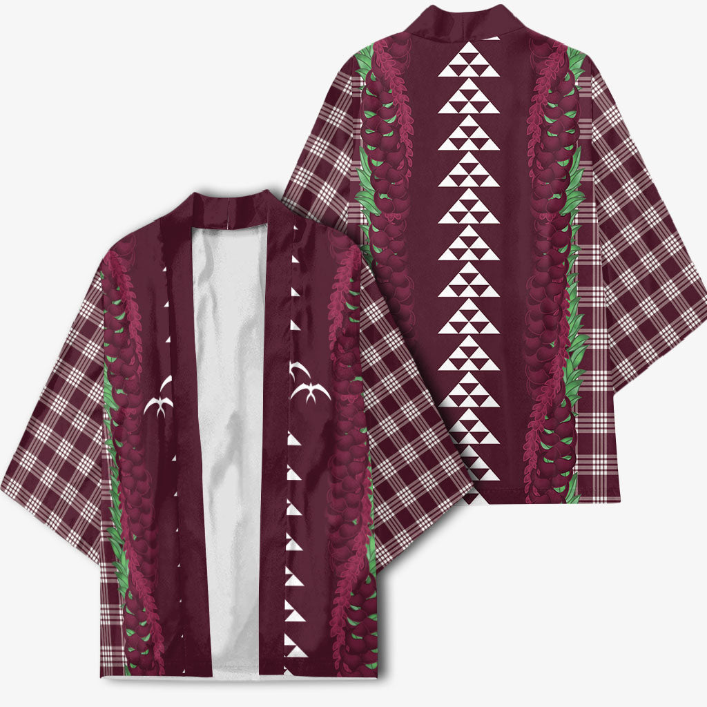 Burgundy Palaka Hawaii Iwa Bird Kimono Hawaiian Kakau Jade Vine Lei LT14 - Polynesian Pride