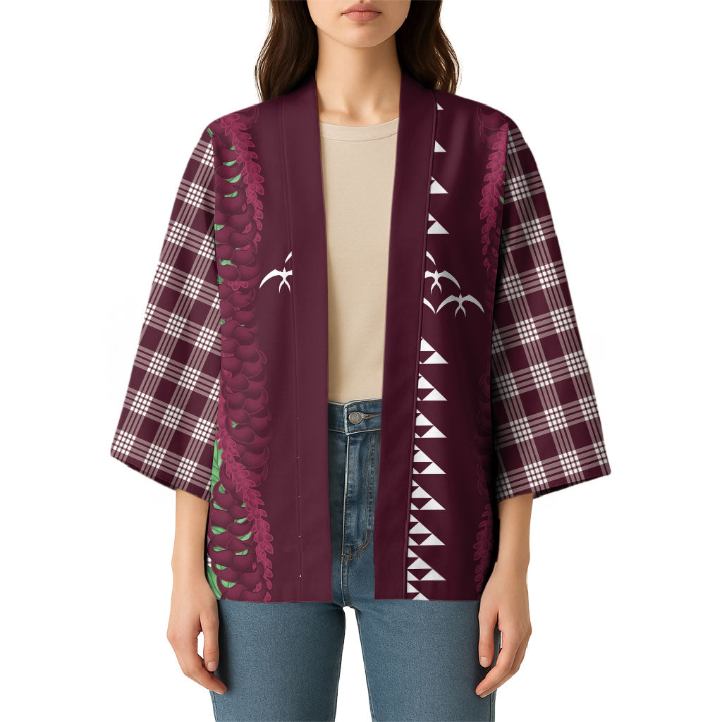 Burgundy Palaka Hawaii Iwa Bird Kimono Hawaiian Kakau Jade Vine Lei LT14 - Polynesian Pride