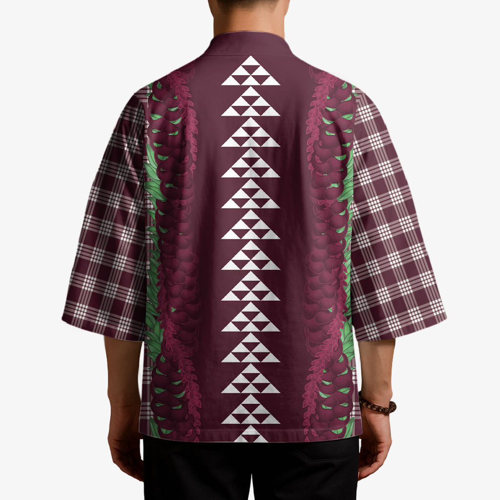Burgundy Palaka Hawaii Iwa Bird Kimono Hawaiian Kakau Jade Vine Lei LT14 - Polynesian Pride