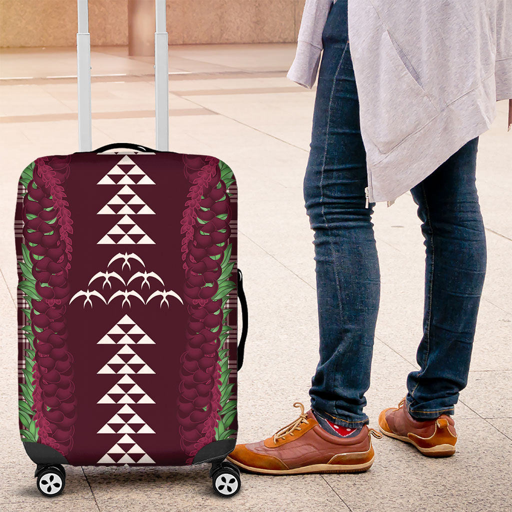Burgundy Palaka Hawaii Iwa Bird Luggage Cover Hawaiian Kakau Jade Vine Lei