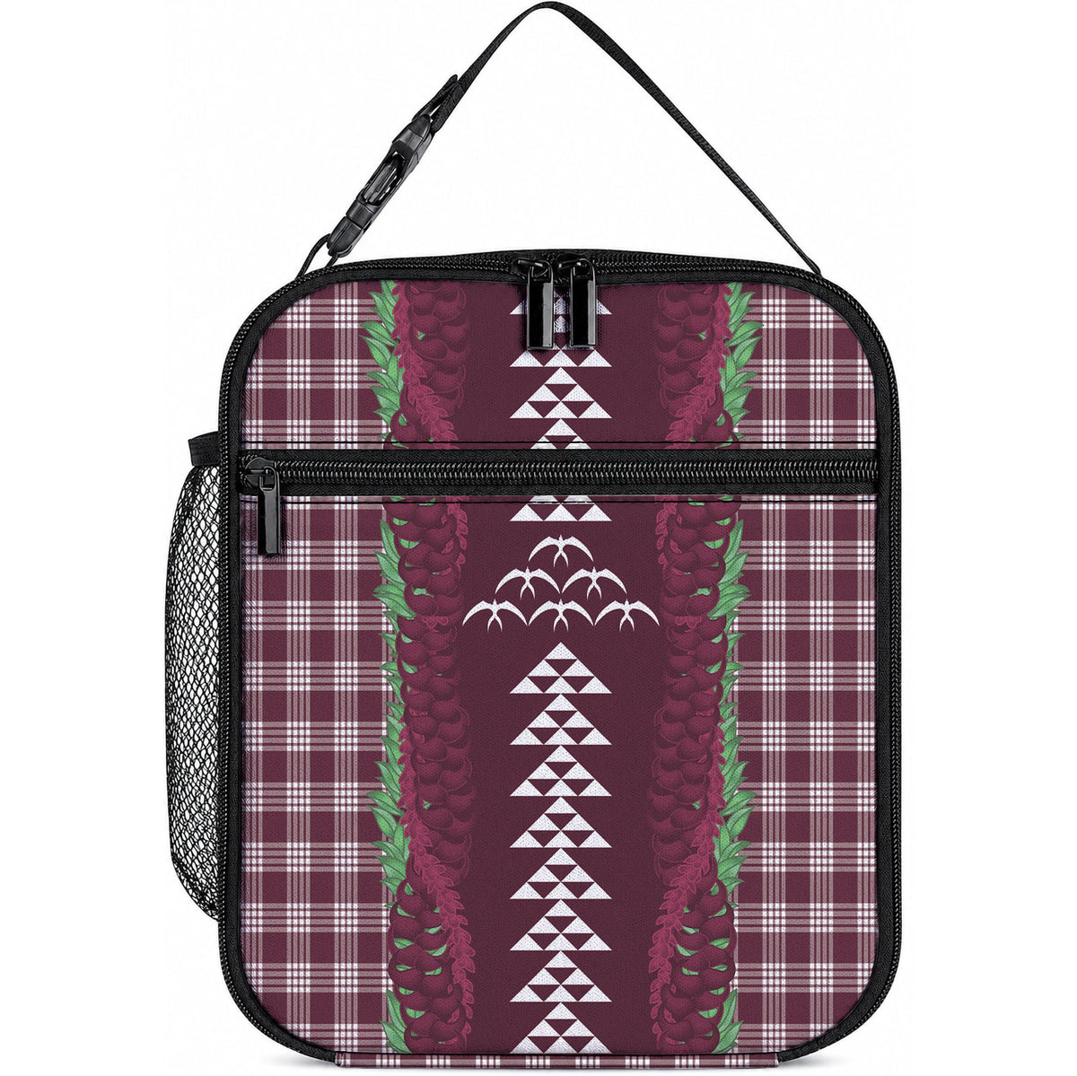 Burgundy Palaka Hawaii Iwa Bird Lunch Bag Hawaiian Kakau Jade Vine Lei LT14 10.2 × 8.3 × 4.3 inch Burgundy - Polynesian Pride