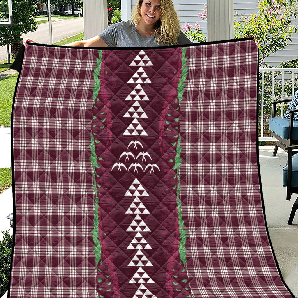 Burgundy Palaka Hawaii Iwa Bird Quilt Hawaiian Kakau Jade Vine Lei