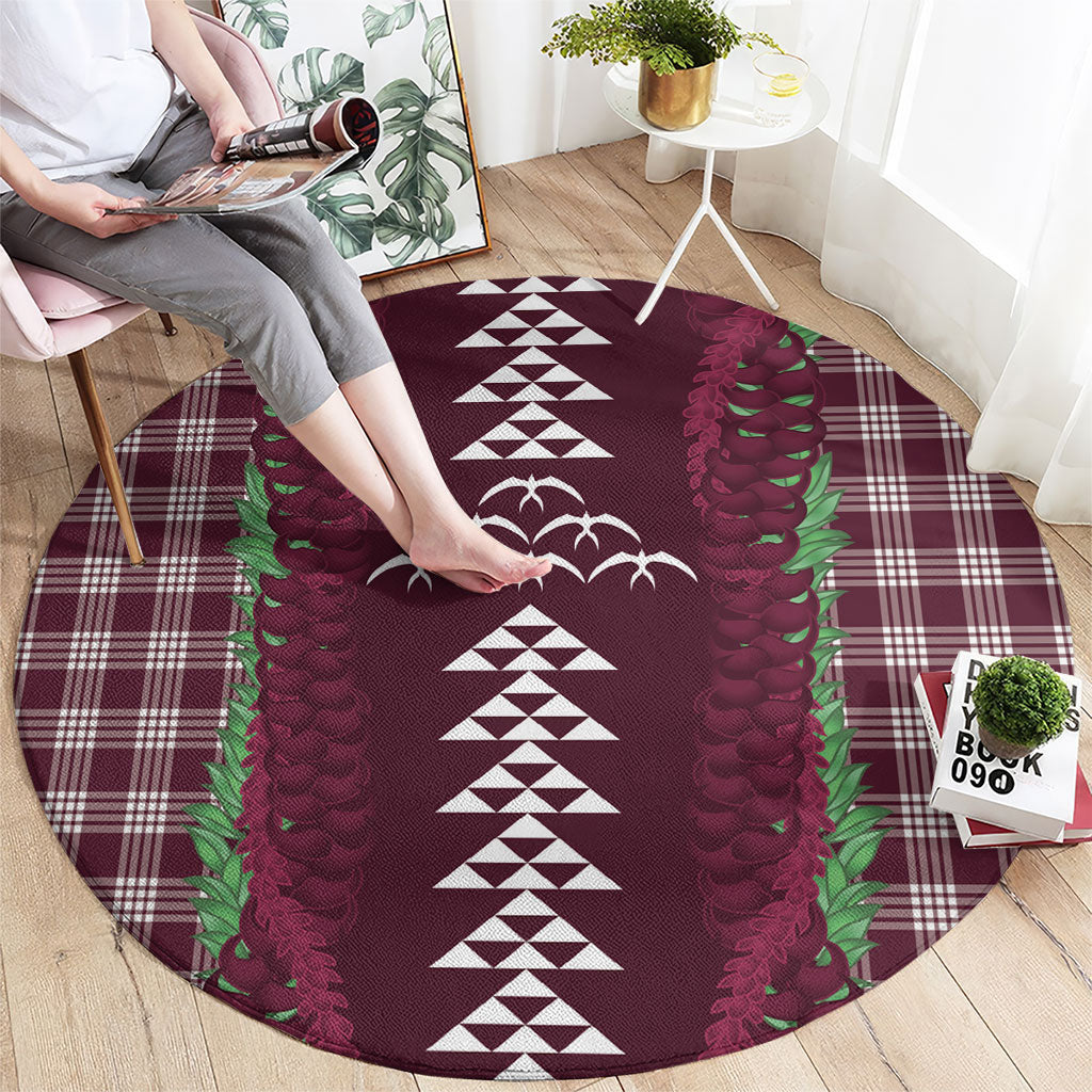 Burgundy Palaka Hawaii Iwa Bird Round Carpet Hawaiian Kakau Jade Vine Lei LT14 - Polynesian Pride