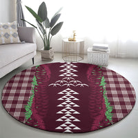 Burgundy Palaka Hawaii Iwa Bird Round Carpet Hawaiian Kakau Jade Vine Lei LT14 - Polynesian Pride