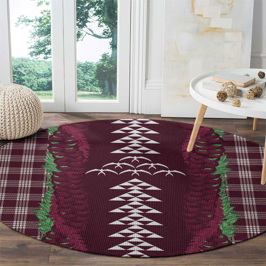 Burgundy Palaka Hawaii Iwa Bird Round Carpet Hawaiian Kakau Jade Vine Lei LT14 - Polynesian Pride