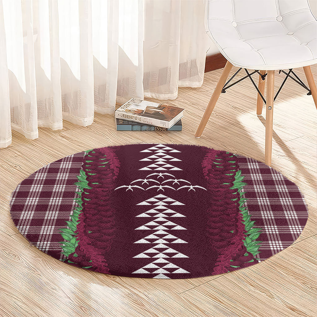 Burgundy Palaka Hawaii Iwa Bird Round Carpet Hawaiian Kakau Jade Vine Lei LT14 - Polynesian Pride
