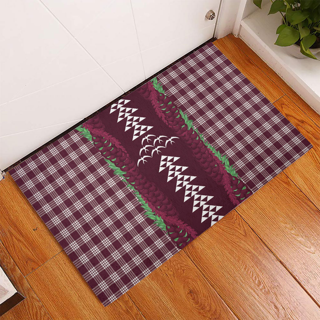 Burgundy Palaka Hawaii Iwa Bird Rubber Doormat Hawaiian Kakau Jade Vine Lei LT14 - Polynesian Pride