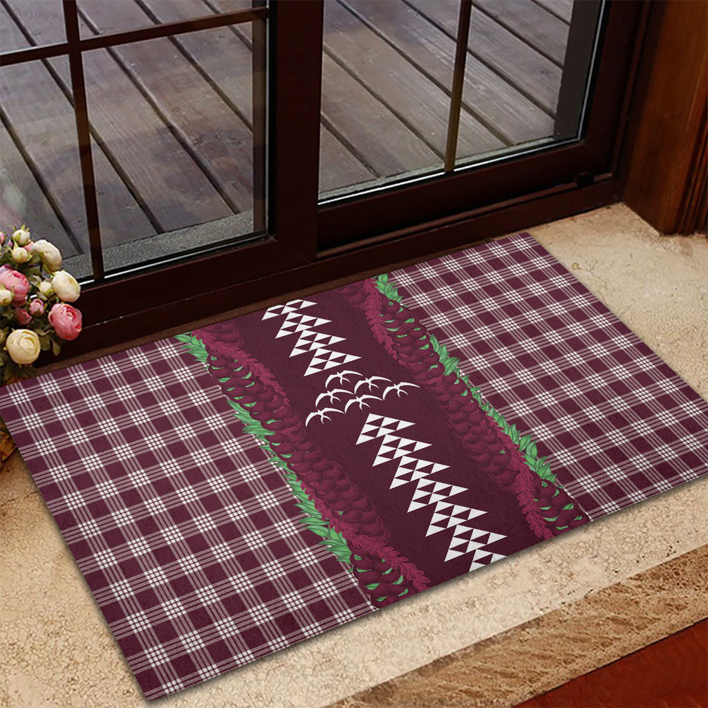 Burgundy Palaka Hawaii Iwa Bird Rubber Doormat Hawaiian Kakau Jade Vine Lei LT14 - Polynesian Pride