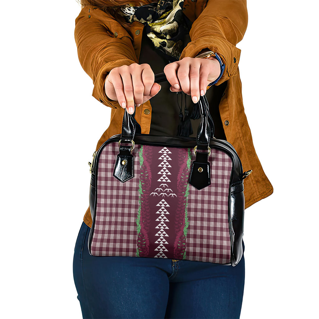 Burgundy Palaka Hawaii Iwa Bird Shoulder Handbag Hawaiian Kakau Jade Vine Lei LT14 One Size Burgundy - Polynesian Pride