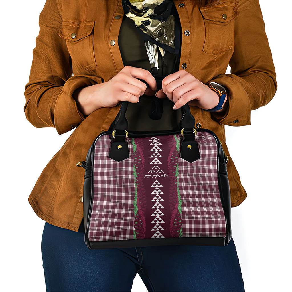 Burgundy Palaka Hawaii Iwa Bird Shoulder Handbag Hawaiian Kakau Jade Vine Lei LT14 - Polynesian Pride