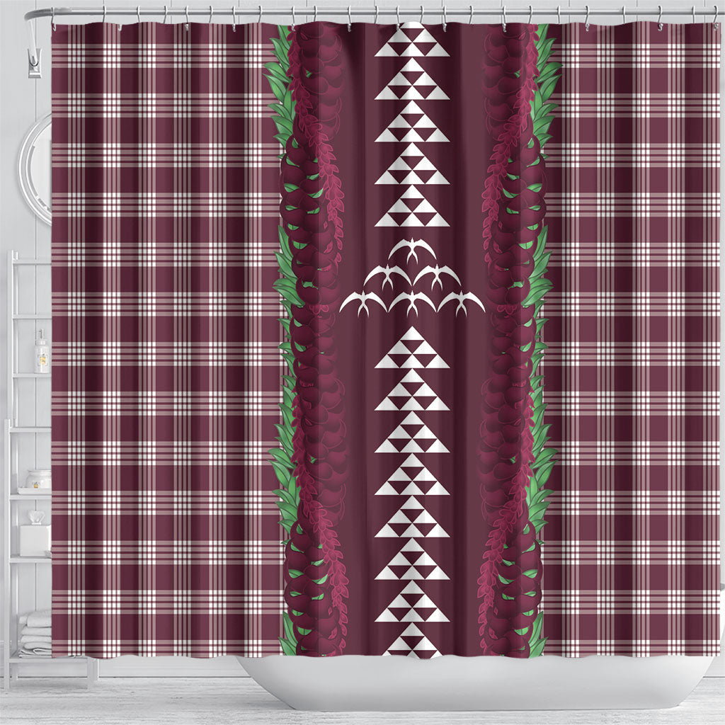 Burgundy Palaka Hawaii Iwa Bird Shower Curtain Hawaiian Kakau Jade Vine Lei LT14 - Polynesian Pride