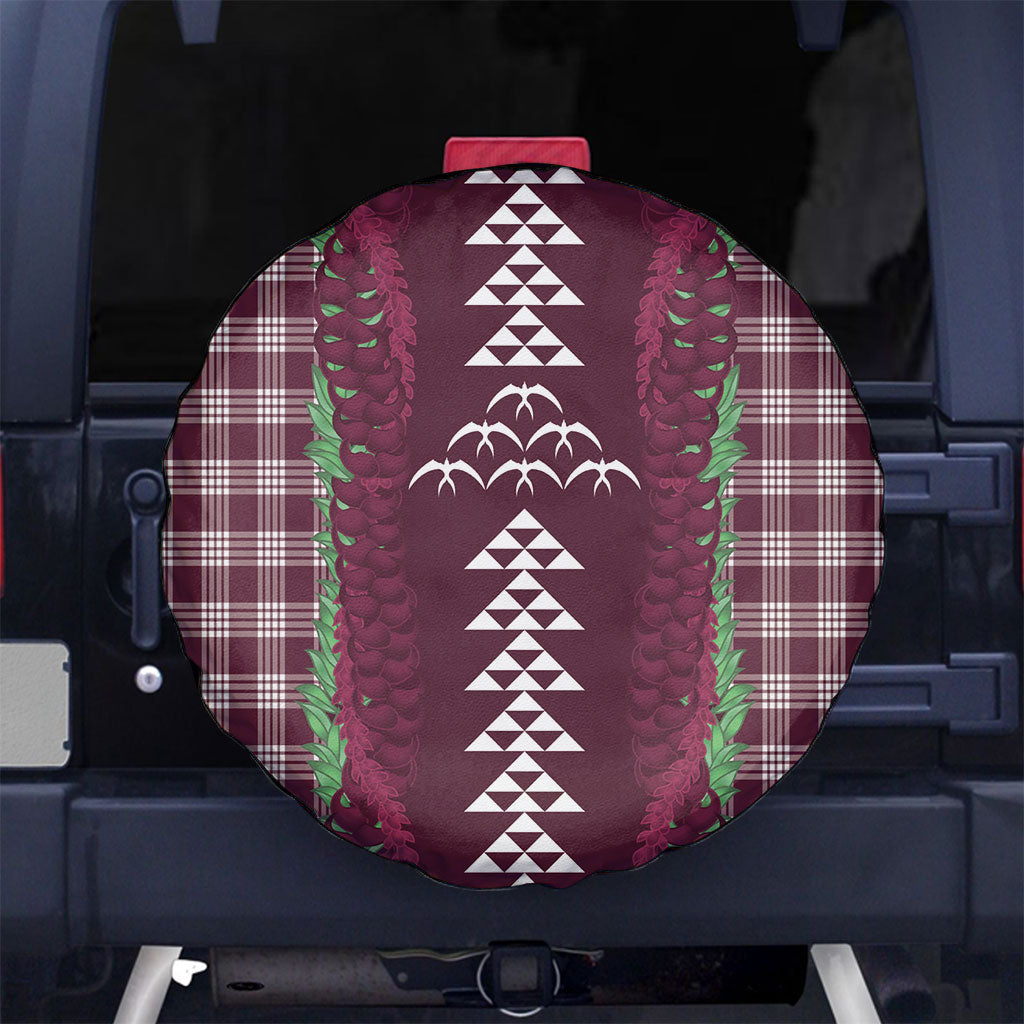 Burgundy Palaka Hawaii Iwa Bird Spare Tire Cover Hawaiian Kakau Jade Vine Lei