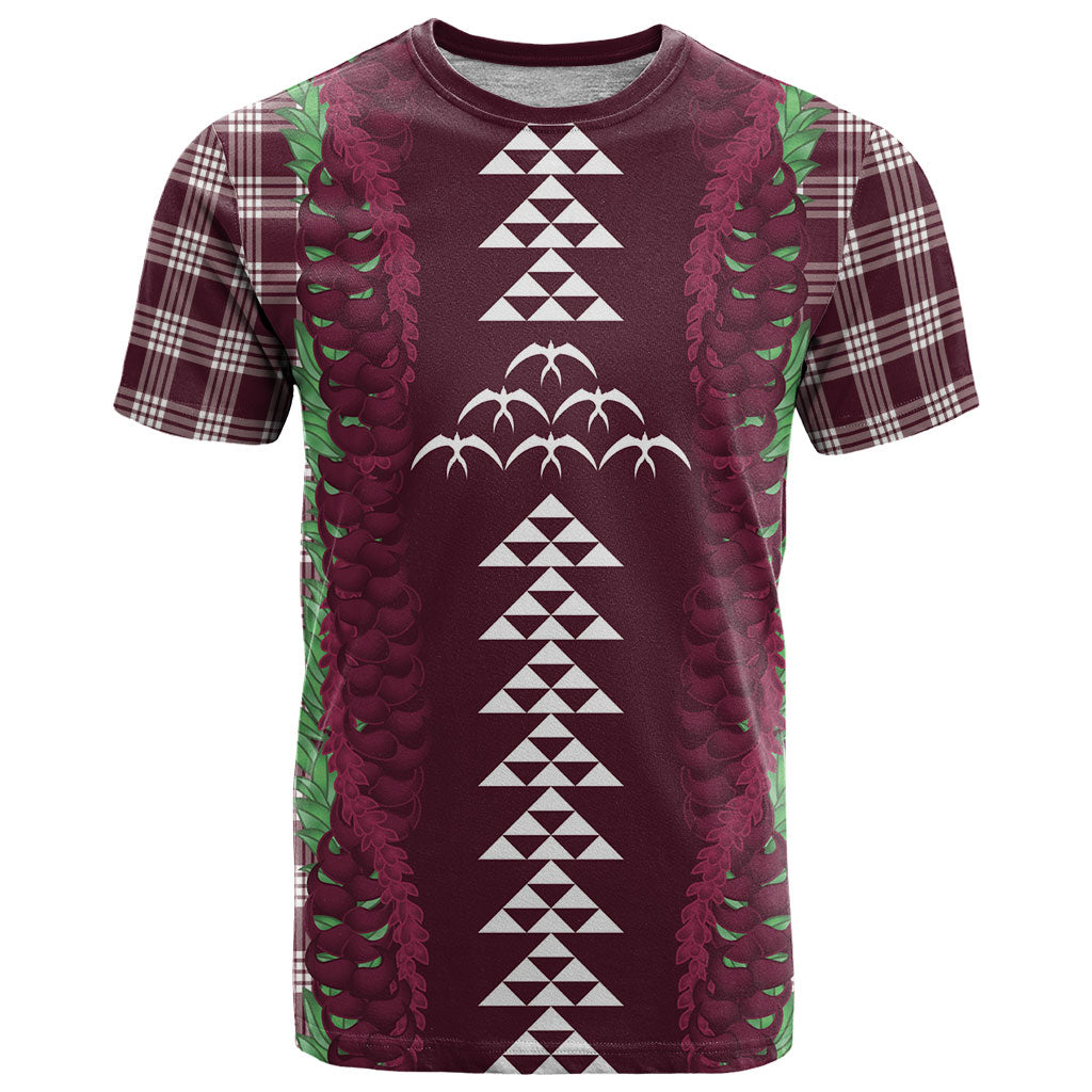 Burgundy Palaka Hawaii Iwa Bird T Shirt Hawaiian Kakau Jade Vine Lei