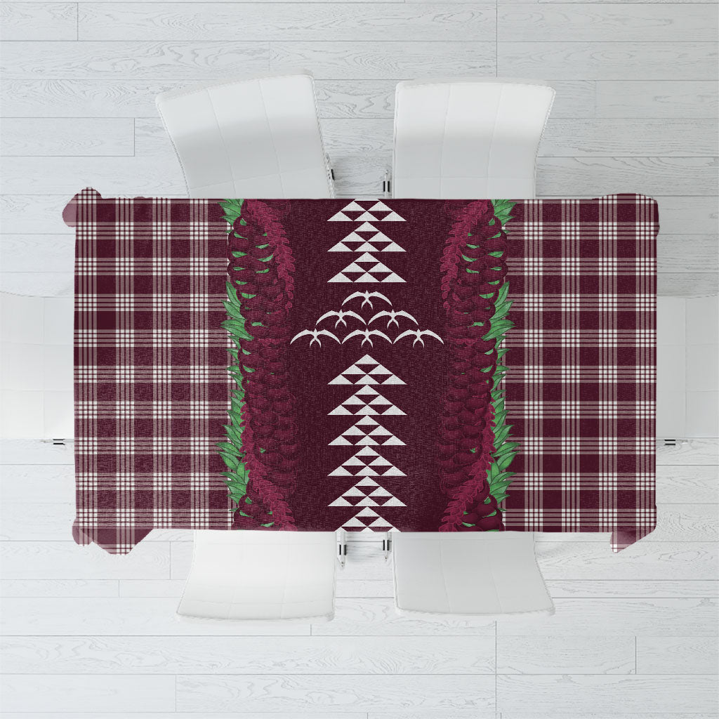 Burgundy Palaka Hawaii Iwa Bird Tablecloth Hawaiian Kakau Jade Vine Lei
