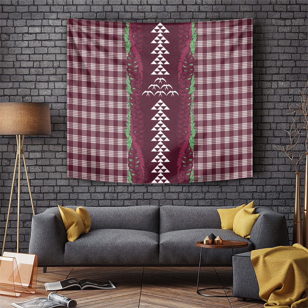 Burgundy Palaka Hawaii Iwa Bird Tapestry Hawaiian Kakau Jade Vine Lei