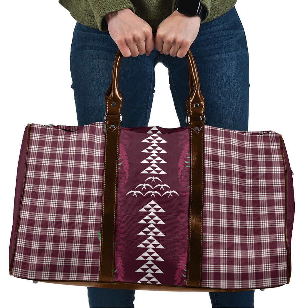 Burgundy Palaka Hawaii Iwa Bird Travel Bag Hawaiian Kakau Jade Vine Lei