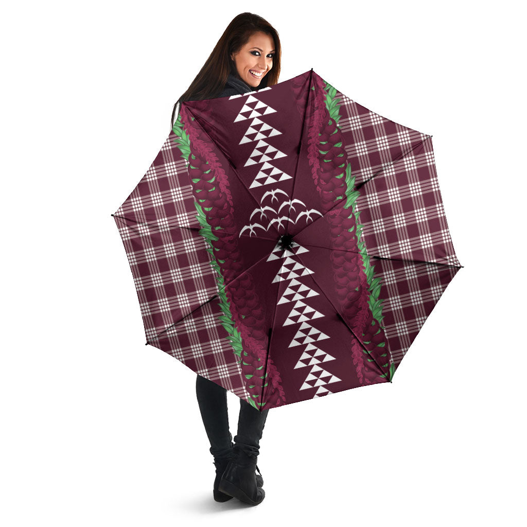 Burgundy Palaka Hawaii Iwa Bird Umbrella Hawaiian Kakau Jade Vine Lei LT14 - Polynesian Pride