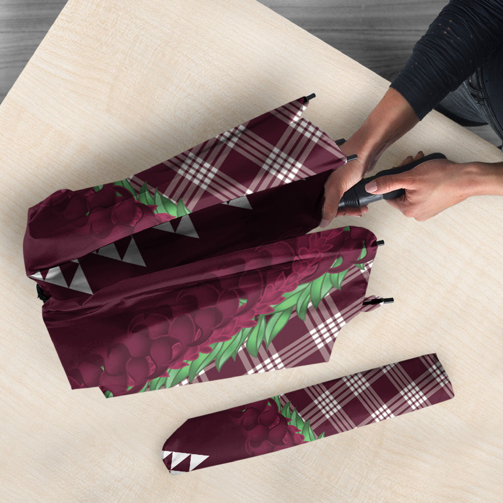 Burgundy Palaka Hawaii Iwa Bird Umbrella Hawaiian Kakau Jade Vine Lei LT14 - Polynesian Pride