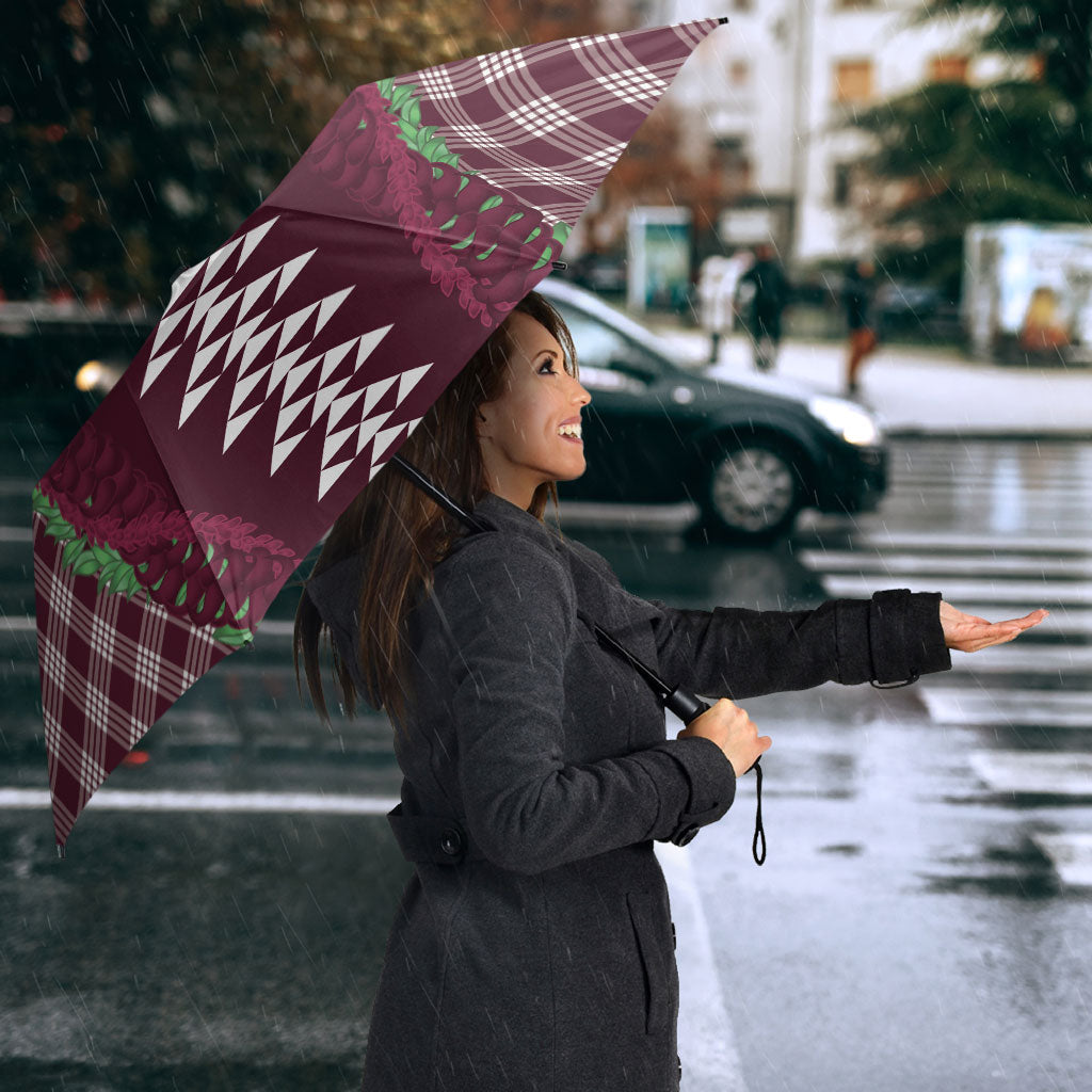 Burgundy Palaka Hawaii Iwa Bird Umbrella Hawaiian Kakau Jade Vine Lei LT14 - Polynesian Pride