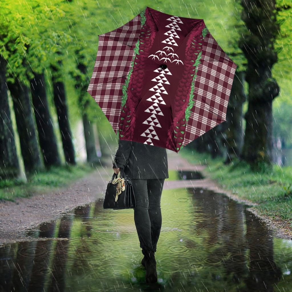 Burgundy Palaka Hawaii Iwa Bird Umbrella Hawaiian Kakau Jade Vine Lei LT14 - Polynesian Pride