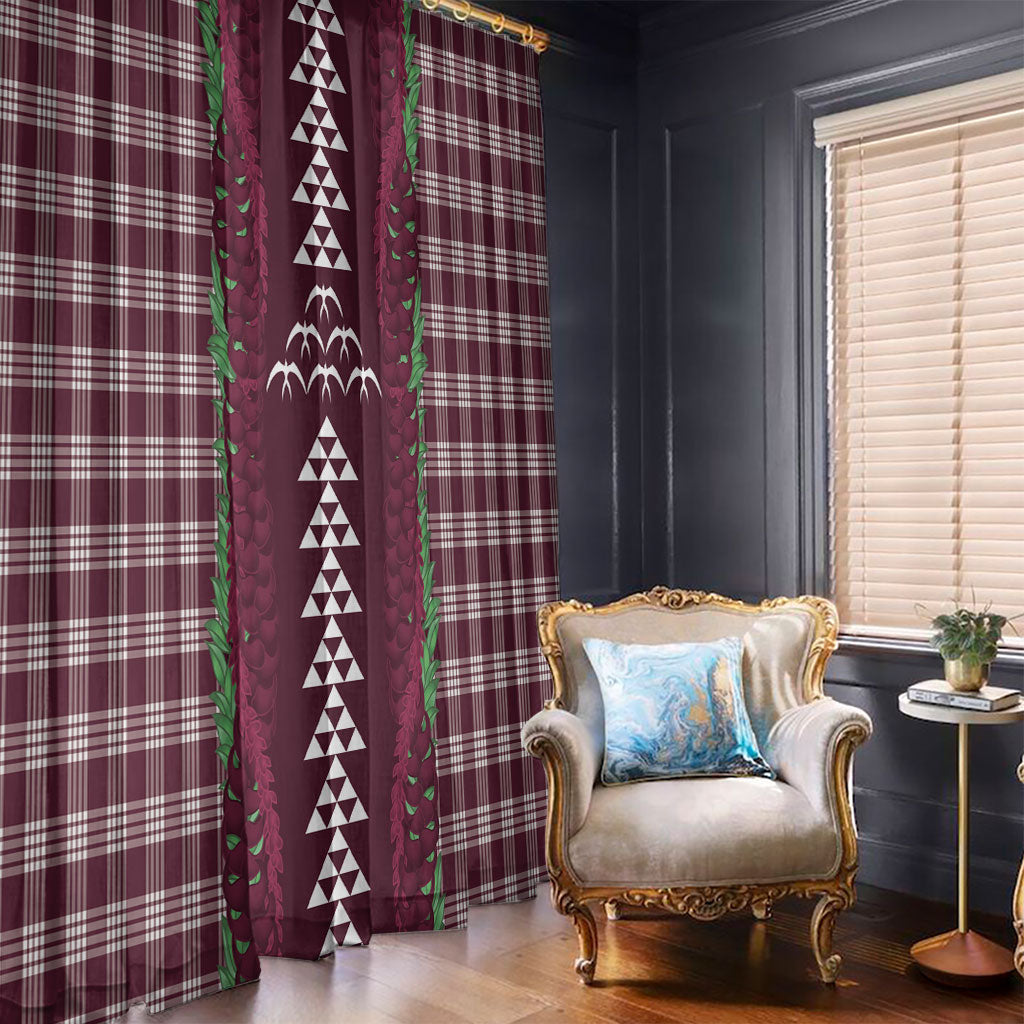 Burgundy Palaka Hawaii Iwa Bird Window Curtain Hawaiian Kakau Jade Vine Lei LT14 - Polynesian Pride