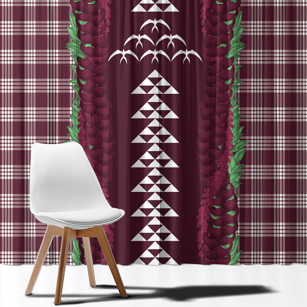 Burgundy Palaka Hawaii Iwa Bird Window Curtain Hawaiian Kakau Jade Vine Lei LT14 - Polynesian Pride