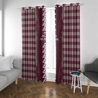 Burgundy Palaka Hawaii Iwa Bird Window Curtain Hawaiian Kakau Jade Vine Lei LT14 With Grommets Burgundy - Polynesian Pride