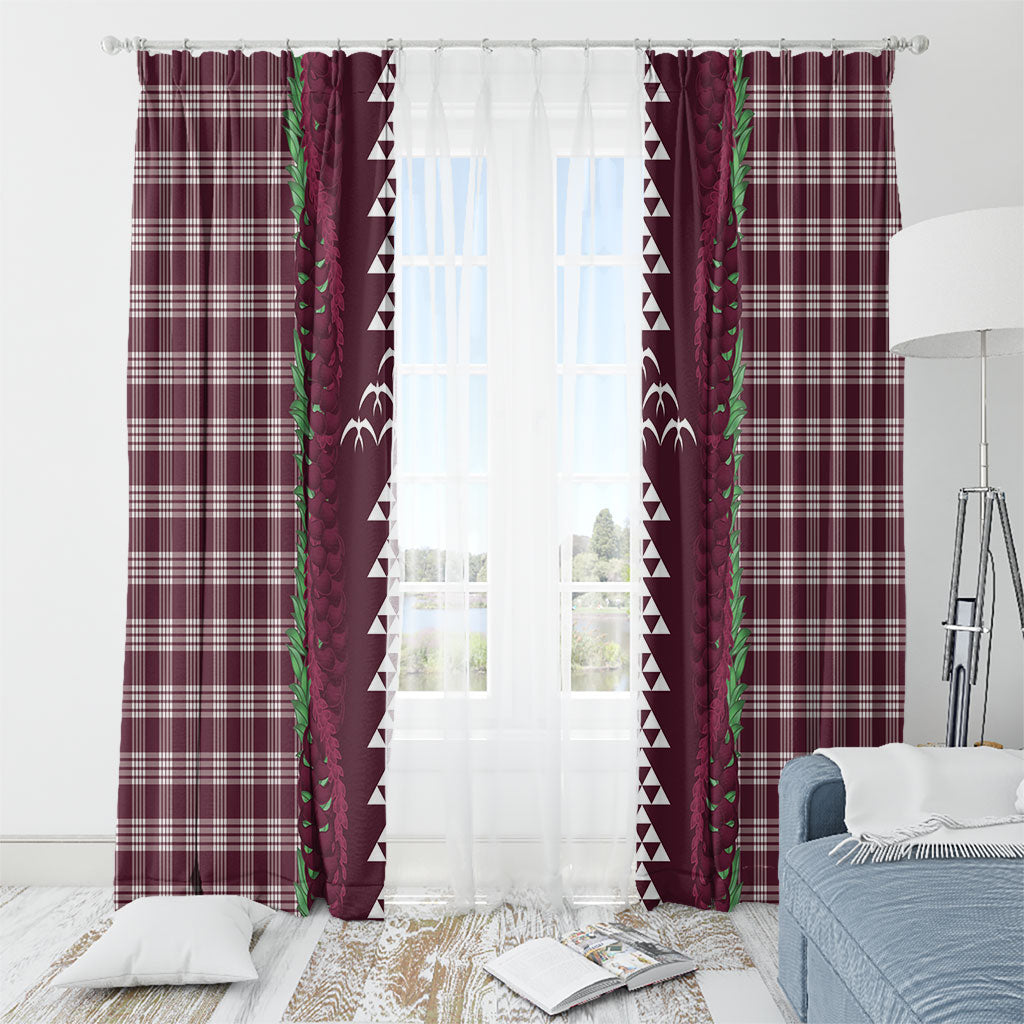 Burgundy Palaka Hawaii Iwa Bird Window Curtain Hawaiian Kakau Jade Vine Lei LT14 - Polynesian Pride