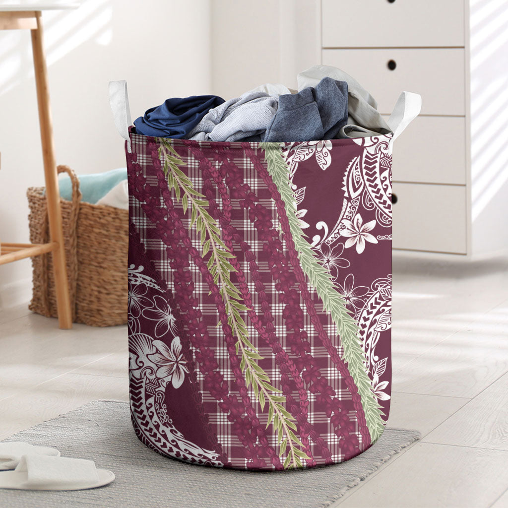Burgundy Palaka Hawaii Leis Laundry Basket Hawaiian-plaid Elegant Tropical Vibes