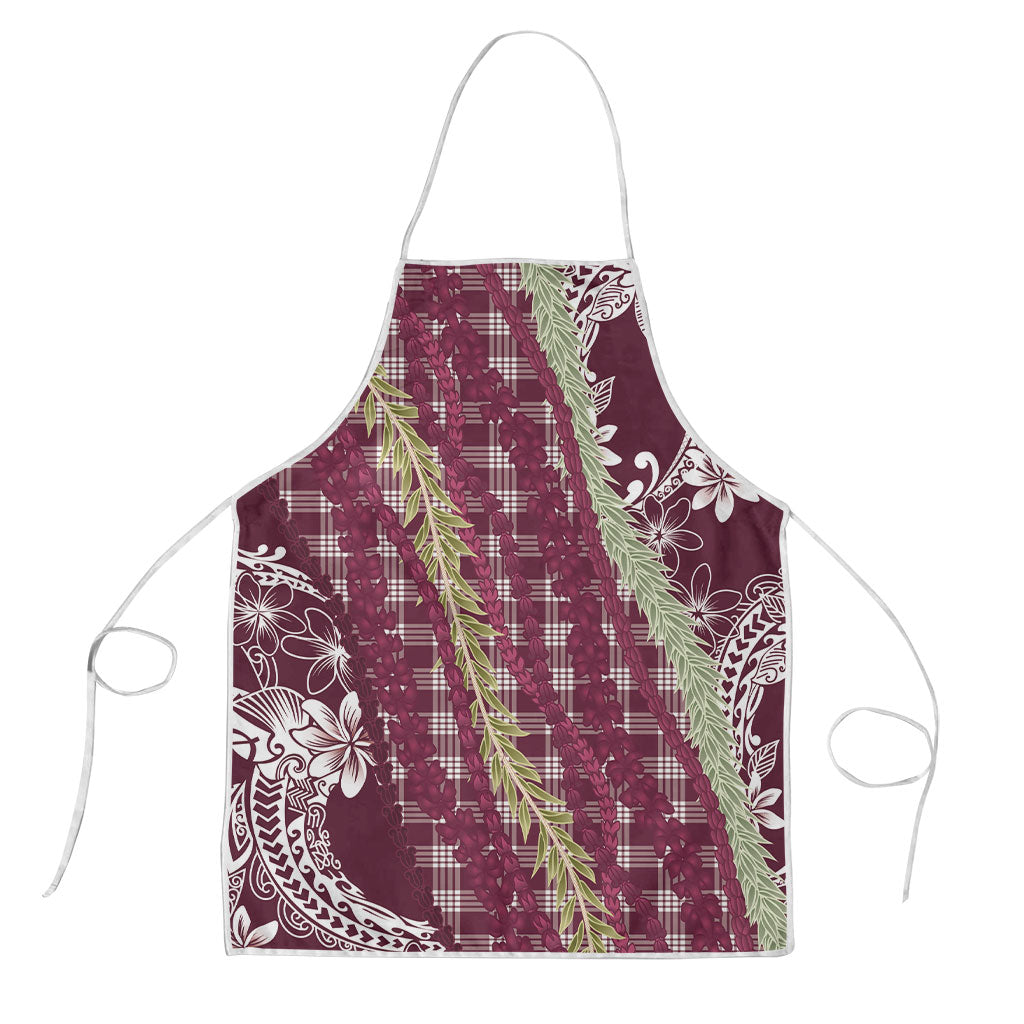 Burgundy Palaka Hawaii Leis Apron Hawaiian-plaid Elegant Tropical Vibes