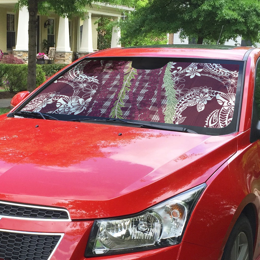 Burgundy Palaka Hawaii Leis Auto Sun Shade Hawaiian-plaid Elegant Tropical Vibes LT14 - Polynesian Pride