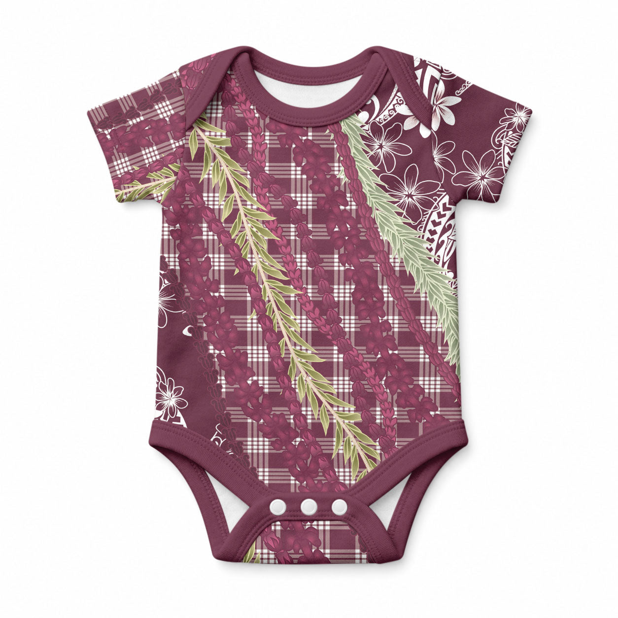 Burgundy Palaka Hawaii Leis Baby Onesie Hawaiian-plaid Elegant Tropical Vibes