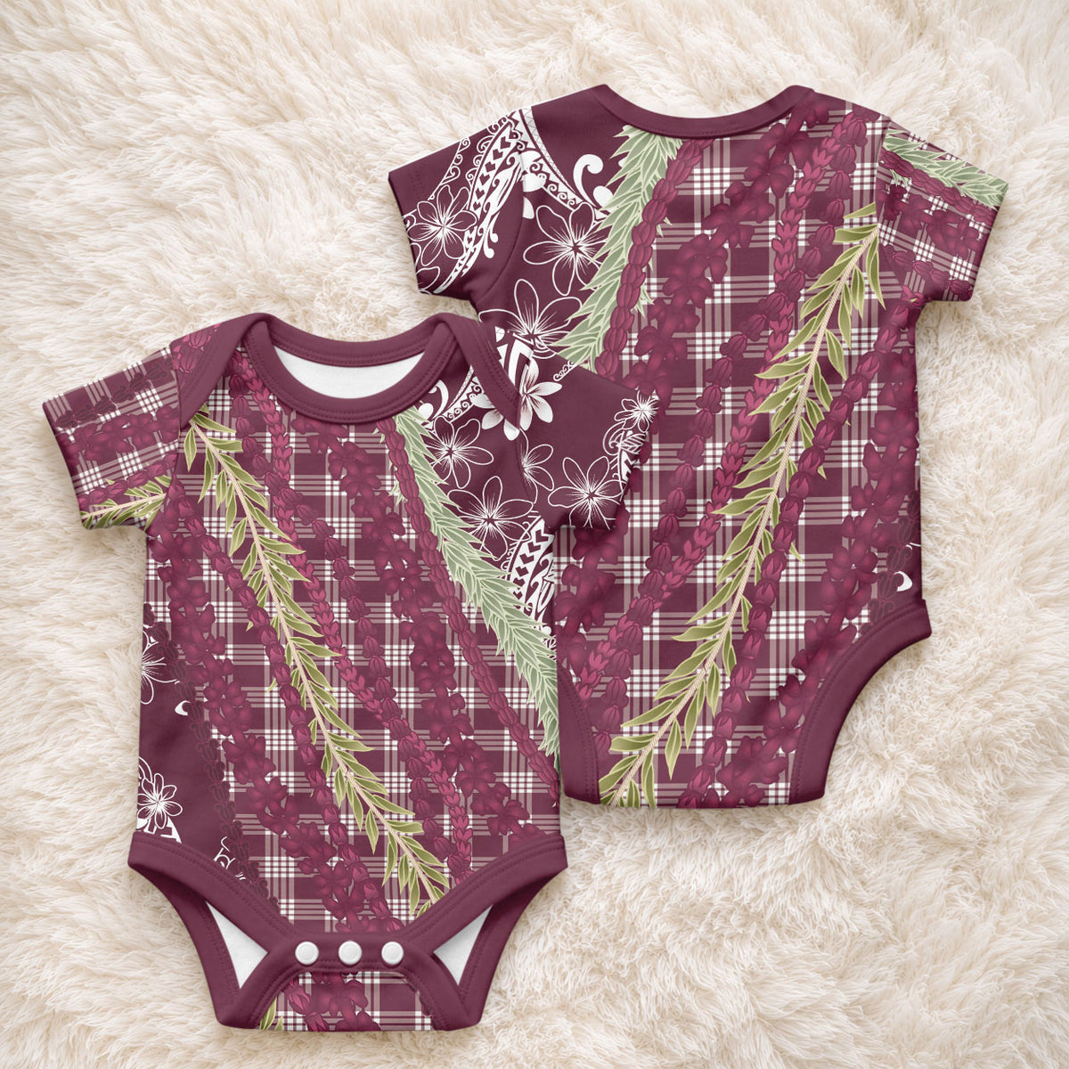 Burgundy Palaka Hawaii Leis Baby Onesie Hawaiian-plaid Elegant Tropical Vibes LT14 - Polynesian Pride
