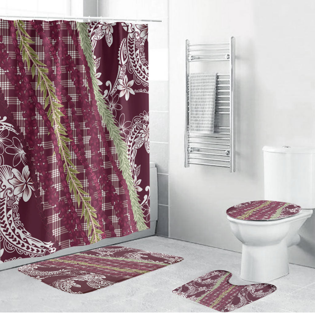 Burgundy Palaka Hawaii Leis Bathroom Set Hawaiian-plaid Elegant Tropical Vibes