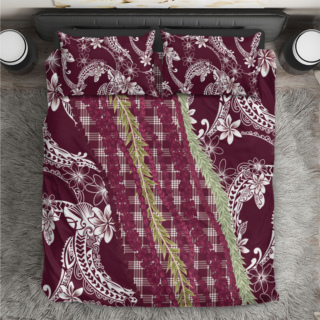 Burgundy Palaka Hawaii Leis Bedding Set Hawaiian-plaid Elegant Tropical Vibes