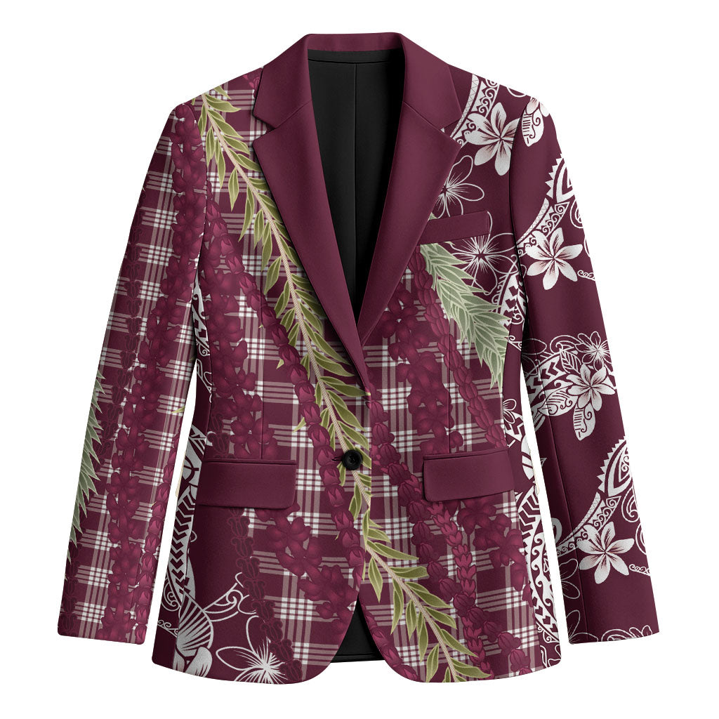 Burgundy Palaka Hawaii Leis Blazer Hawaiian-plaid Elegant Tropical Vibes