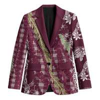 Burgundy Palaka Hawaii Leis Blazer Hawaiian-plaid Elegant Tropical Vibes LT14 Unisex Burgundy - Polynesian Pride