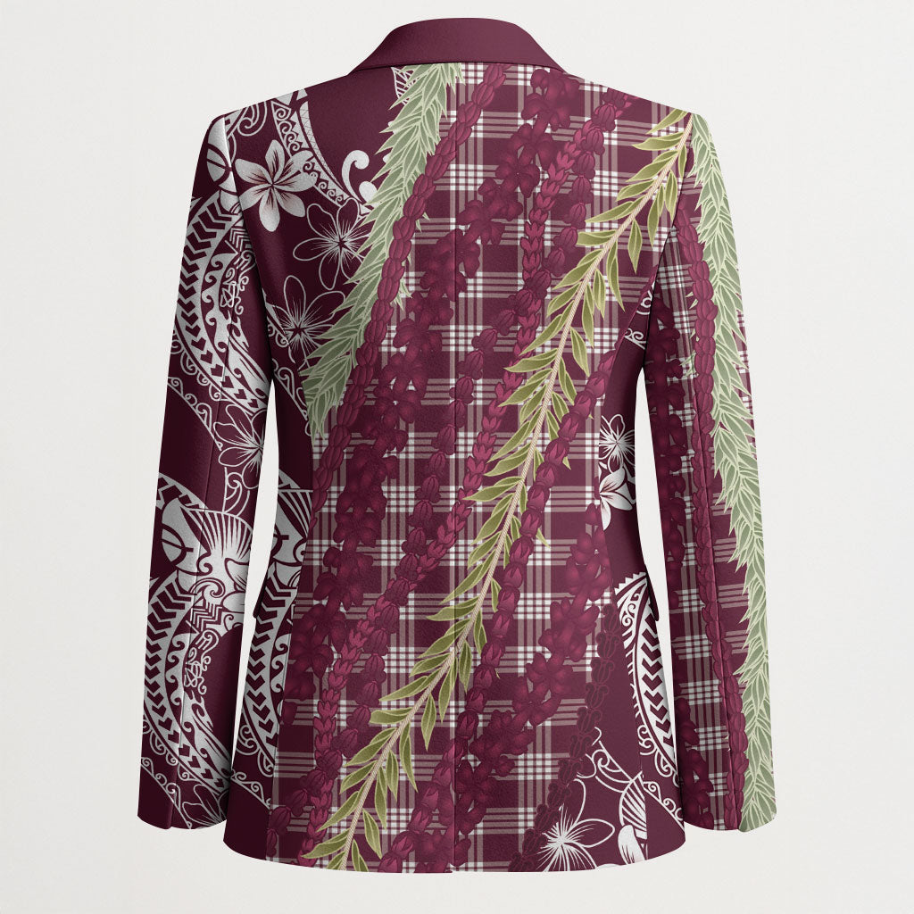 Burgundy Palaka Hawaii Leis Blazer Hawaiian-plaid Elegant Tropical Vibes LT14 - Polynesian Pride
