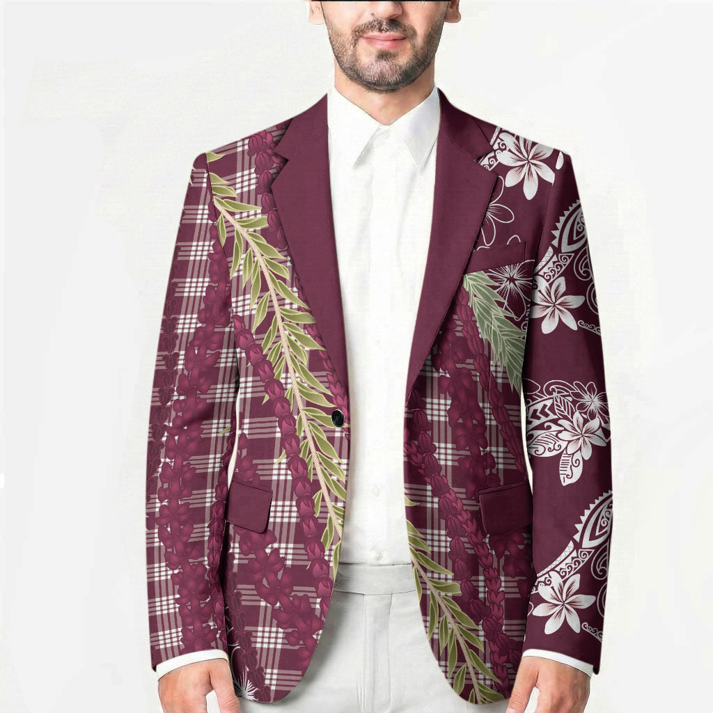 Burgundy Palaka Hawaii Leis Blazer Hawaiian-plaid Elegant Tropical Vibes LT14 - Polynesian Pride
