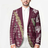 Burgundy Palaka Hawaii Leis Blazer Hawaiian-plaid Elegant Tropical Vibes LT14 - Polynesian Pride