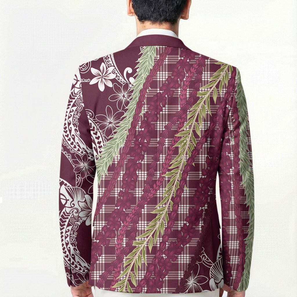 Burgundy Palaka Hawaii Leis Blazer Hawaiian-plaid Elegant Tropical Vibes LT14 - Polynesian Pride