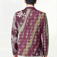 Burgundy Palaka Hawaii Leis Blazer Hawaiian-plaid Elegant Tropical Vibes LT14 - Polynesian Pride