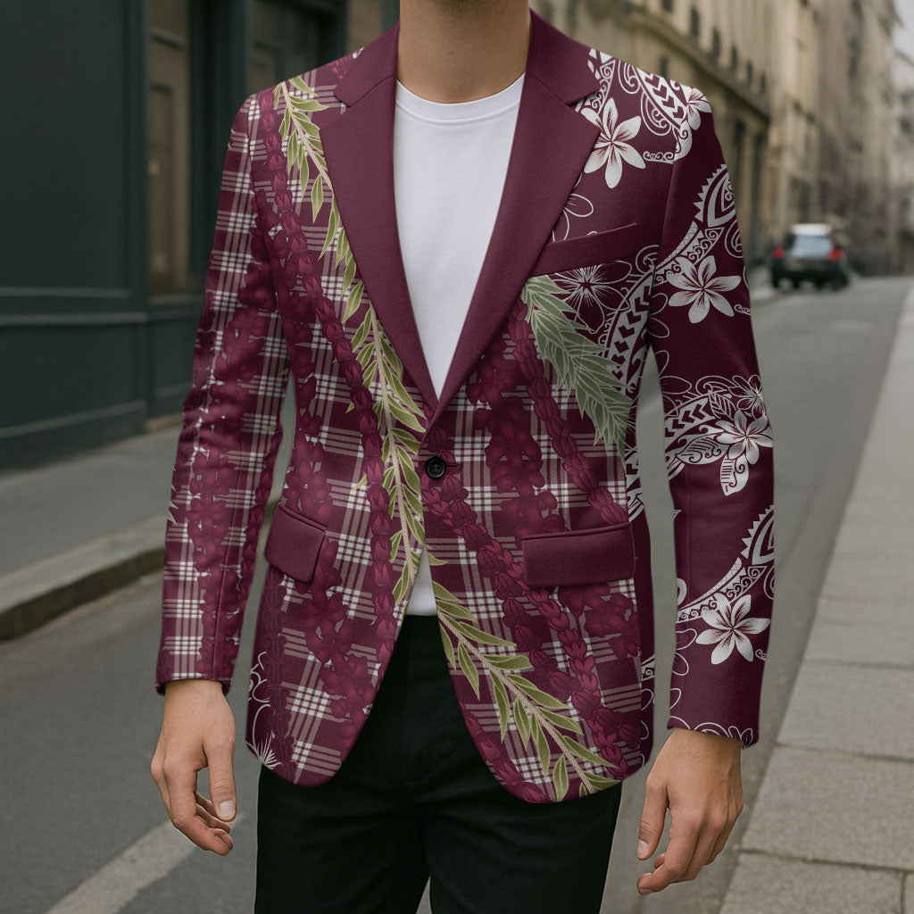 Burgundy Palaka Hawaii Leis Blazer Hawaiian-plaid Elegant Tropical Vibes LT14 - Polynesian Pride