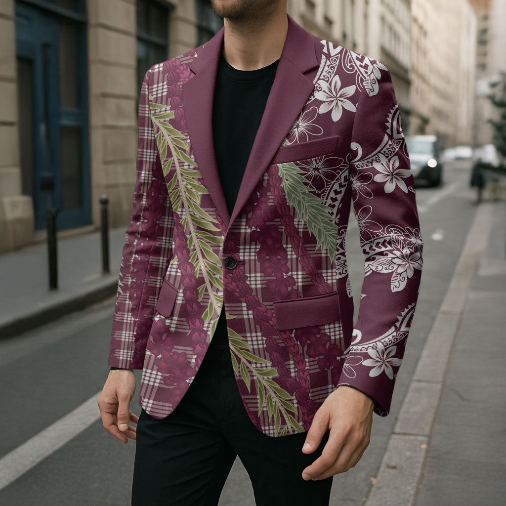 Burgundy Palaka Hawaii Leis Blazer Hawaiian-plaid Elegant Tropical Vibes LT14 - Polynesian Pride